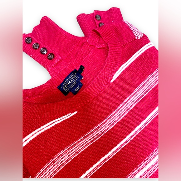 Pendleton Red & White Striped Sweater three buttons on cuff- women’s size Large - Picture 4 of 7